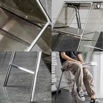 3 Step Acrylic Folding Ladder with Wide Platform for Home
