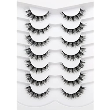 Pooplunch False Eyelashes Cat Eye Lashes Natural Look Wispy Short Fluffy 8D Faux Mink Lashes Wispies...