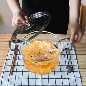 Glass Saucepan with Cover Heat Resistant Glass Pots Glass Cookware for Electric Cooktop Ceramic BAKOUSTAR,Safe for Soup, Milk, Food (5)…