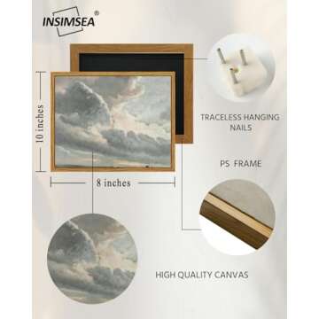 InSimSea Framed Canvas Wall Art Vintage Decor, Clouds with a Sunset Classical Paintings Canvas Prints, Vintage Farmhouse Wall Art Decor, Office Home Bedroom Bathroom Decor Wall Art, 8"x10"