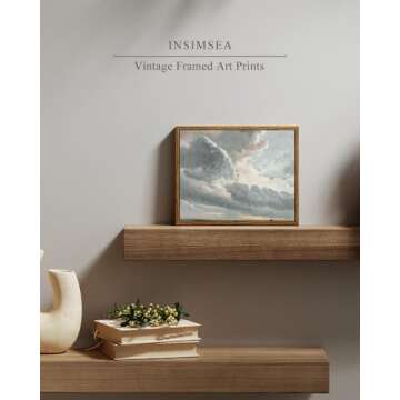 InSimSea Framed Canvas Wall Art Vintage Decor, Clouds with a Sunset Classical Paintings Canvas Prints, Vintage Farmhouse Wall Art Decor, Office Home Bedroom Bathroom Decor Wall Art, 8"x10"