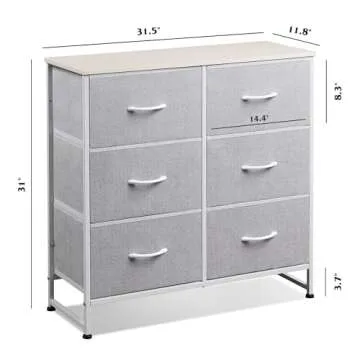 WLIVE Fabric Dresser for Bedroom, 6 Drawer Double Dresser, Storage Tower with Fabric Bins, Chest of Drawers for Closet, Living Room, Hallway, Light Grey