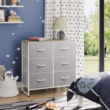 WLIVE Fabric Dresser for Bedroom, 6 Drawer Double Dresser, Storage Tower with Fabric Bins, Chest of Drawers for Closet, Living Room, Hallway, Light Grey