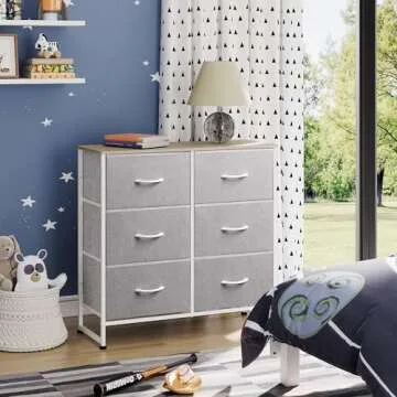 WLIVE Fabric Dresser for Bedroom, 6 Drawer Double Dresser, Storage Tower with Fabric Bins, Chest of Drawers for Closet, Living Room, Hallway, Light Grey