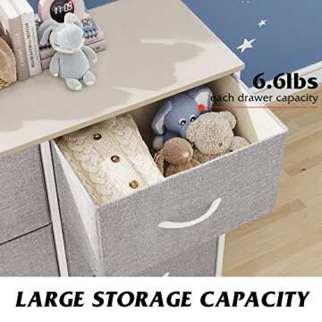WLIVE Fabric Dresser for Bedroom, 6 Drawer Double Dresser, Storage Tower with Fabric Bins, Chest of Drawers for Closet, Living Room, Hallway, Light Grey