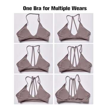 YEOREO Workout Sports Bras for Women Padded Strappy Open Back Gym Bra Light Impact Criss Cross Yoga Crop Top Gray Brown M