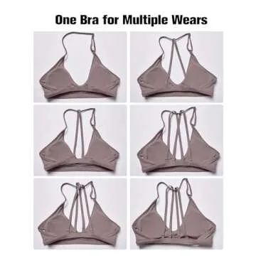 YEOREO Workout Sports Bras for Women Padded Strappy Open Back Gym Bra Light Impact Criss Cross Yoga Crop Top Gray Brown M