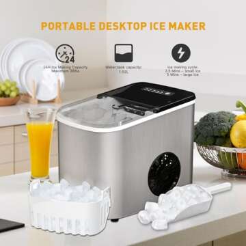 KQZ 38lbs per Day Ice Maker Machine, Large Capacity Countertop Self-Cleaning, Fast Making 9 Ice Cubes in 3.5 Mins, 2 Bullet Sizes, Quiet Operation for Kitchen, Camping, RV, and Parties