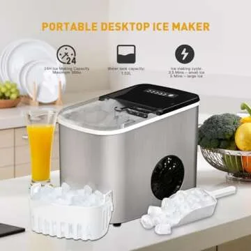 KQZ 38lbs per Day Ice Maker Machine, Large Capacity Countertop Self-Cleaning, Fast Making 9 Ice Cubes in 3.5 Mins, 2 Bullet Sizes, Quiet Operation for Kitchen, Camping, RV, and Parties
