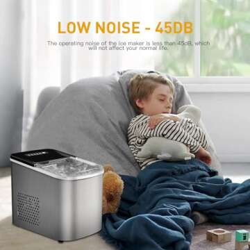 KQZ 38lbs per Day Ice Maker Machine, Large Capacity Countertop Self-Cleaning, Fast Making 9 Ice Cubes in 3.5 Mins, 2 Bullet Sizes, Quiet Operation for Kitchen, Camping, RV, and Parties