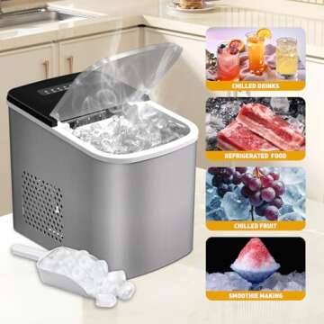 KQZ 38lbs per Day Ice Maker Machine, Large Capacity Countertop Self-Cleaning, Fast Making 9 Ice Cubes in 3.5 Mins, 2 Bullet Sizes, Quiet Operation for Kitchen, Camping, RV, and Parties