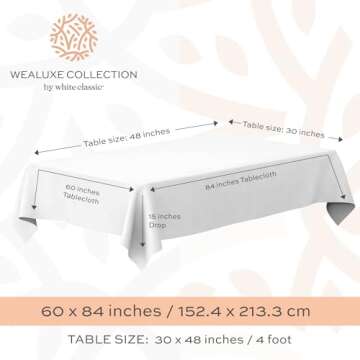 WEALUXE 2 Pack White Kitchen Table Cloth for Folding Table 4ft [ 60x84 in ] Rectangle Tablecloth Set...