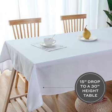 WEALUXE 2 Pack White Kitchen Table Cloth for Folding Table 4ft [ 60x84 in ] Rectangle Tablecloth Set, Stain and Wrinkle Resistant Washable Polyester Table Cover for Dinner Table, Wedding, Party