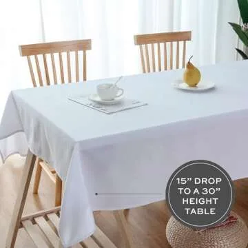 WEALUXE 2 Pack White Kitchen Table Cloth for Folding Table 4ft [ 60x84 in ] Rectangle Tablecloth Set, Stain and Wrinkle Resistant Washable Polyester Table Cover for Dinner Table, Wedding, Party