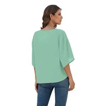 VIISHOW Womens Tie Front Loose Short Sleeve V Neck Floral Blouses Chiffon Tops Summer Shirts, Light Green, Large