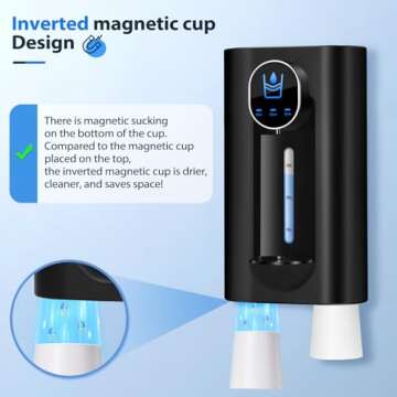 Automatic Mouthwash Dispenser for Bathroom, USB Rechargeable and 3 Dispensing Levels, LED Screen 18.26 oz Smart Touchless Mouthwash Dispenser with 2 Magnetic Cups, Great for Kids and Adults-Black