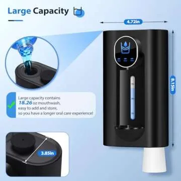 Automatic Mouthwash Dispenser for Bathroom, USB Rechargeable and 3 Dispensing Levels, LED Screen 18.26 oz Smart Touchless Mouthwash Dispenser with 2 Magnetic Cups, Great for Kids and Adults-Black