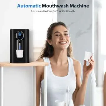 Automatic Mouthwash Dispenser for Bathroom, USB Rechargeable and 3 Dispensing Levels, LED Screen 18.26 oz Smart Touchless Mouthwash Dispenser with 2 Magnetic Cups, Great for Kids and Adults-Black