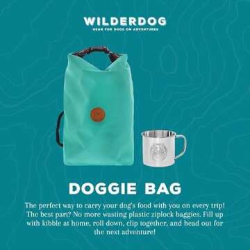 Wilderdog Doggie Bag - Water Resistant, Portable Kibble Carrier & Stainless Steel Mug - Pacific Blue