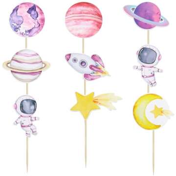 Ephlyn Space Astronaut Cupcake Toppers 36Pcs for Parties