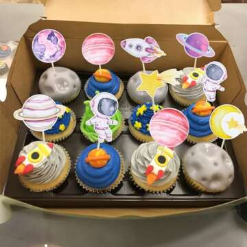 Ephlyn Space Astronaut Cupcake Toppers 36Pcs for Parties