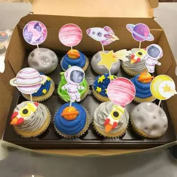 Ephlyn Space Astronaut Cupcake Toppers 36Pcs for Parties