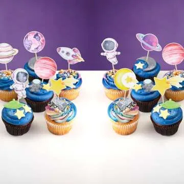 Ephlyn Space Astronaut Cupcake Toppers 36Pcs for Parties