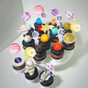 Ephlyn Space Astronaut Cupcake Toppers 36Pcs for Parties