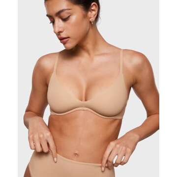 INLYRIC Women's Inbarely Plus Plunge Bra - Unlined Underwire Sexy Demi Balconette Bras Warm Beige 36DD
