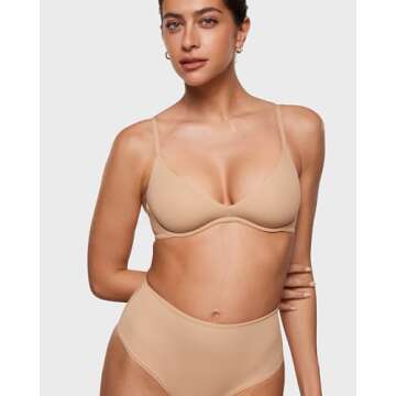 INLYRIC Women's Inbarely Plus Plunge Bra - Unlined Underwire Sexy Demi Balconette Bras Warm Beige 36DD