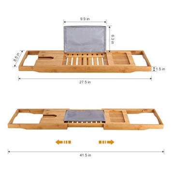Luxury Bamboo Bathtub Caddy with Wine Holder & More