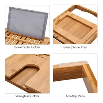Luxury Bamboo Bathtub Caddy with Wine Holder & More
