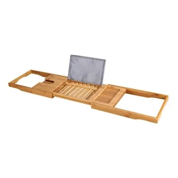 Luxury Bamboo Bathtub Caddy with Wine Holder & More