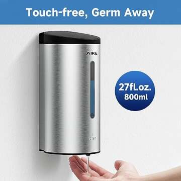 AIKE Wall-Mount Automatic Liquid Soap Dispenser 27oz Large Capacity Brushed Stainless Steel Finish M...