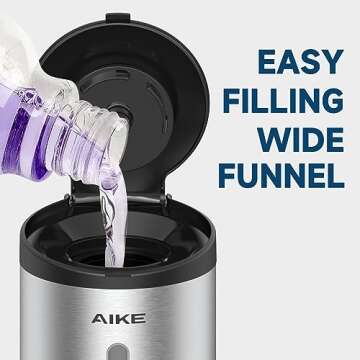 AIKE Wall-Mount Automatic Liquid Soap Dispenser 27oz Large Capacity Brushed Stainless Steel Finish Model AK1205