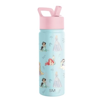 Simple Modern Disney Princess Kids Water Bottle with Straw Lid | Insulated 18oz, Reusable Steel Cup