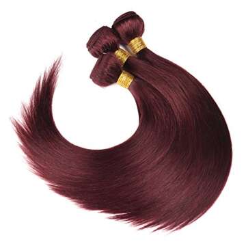 Straight Hair 8A Brazilian Virgin Hair 99j Burgundy Straight Hair 100% Unprocessed Human Hair Weaves...