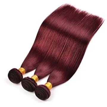 Straight Hair 8A Brazilian Virgin Hair 99j Burgundy Straight Hair 100% Unprocessed Human Hair Weaves 3 Bundles with Lace Closure 4x4 Free Part Red Wine Color Weft Weaves (18 20 22 with 18C, 99j)……