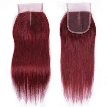 Straight Hair 8A Brazilian Virgin Hair 99j Burgundy Straight Hair 100% Unprocessed Human Hair Weaves 3 Bundles with Lace Closure 4x4 Free Part Red Wine Color Weft Weaves (18 20 22 with 18C, 99j)……