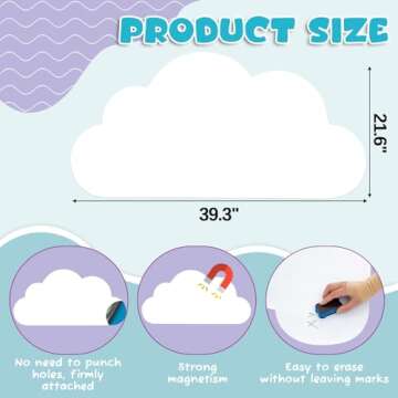 Zonon Magnet Wall Decal 39.3" x 21.6" Cloud Magnetic Whiteboard Contact Paper Adhesive Magnetic Dry ...