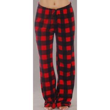 Just Love Women's Plush Pajama Pants, Small, Buffalo Plaid Red