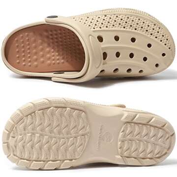 ChayChax Men's and Women's Arch Support Clogs Garden Shoes Slip-on Outdoor Beach Slippers with Removable Cushion Footbed, Khaki Brown, 12-13 Women/10.5-11.5 Men