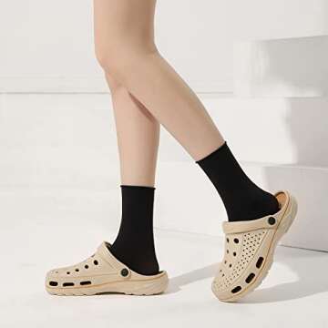 ChayChax Men's and Women's Arch Support Clogs Garden Shoes Slip-on Outdoor Beach Slippers with Removable Cushion Footbed, Khaki Brown, 12-13 Women/10.5-11.5 Men