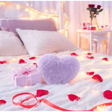 MOOWOO Fluffy Heart Pillow, Faux Fur Throw Pillow,Sherpa Plush Fluffy, Cute Soft Throw Cushion, Christmas Day,Thanks Giving Daysfor Home Bed Couch (Purple)