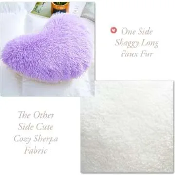 MOOWOO Fluffy Heart Pillow, Faux Fur Throw Pillow,Sherpa Plush Fluffy, Cute Soft Throw Cushion, Christmas Day,Thanks Giving Daysfor Home Bed Couch (Purple)