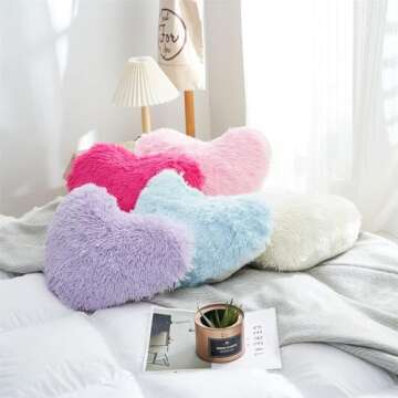 MOOWOO Fluffy Heart Pillow, Faux Fur Throw Pillow,Sherpa Plush Fluffy, Cute Soft Throw Cushion, Christmas Day,Thanks Giving Daysfor Home Bed Couch (Purple)