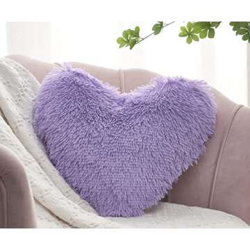 MOOWOO Fluffy Heart Pillow, Faux Fur Throw Pillow,Sherpa Plush Fluffy, Cute Soft Throw Cushion, Christmas Day,Thanks Giving Daysfor Home Bed Couch (Purple)