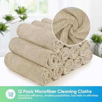 HOMEXCEL Microfiber Cleaning Cloth, 12 Pack Premium Microfiber Towels for Cars, Lint Free, Scratch-Free, Highly Absorbent, Reusable Cleaning Rags for Car, Household, Kitchen, Brown, 11.5"X11.5"