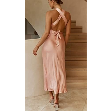 Cantonwalker Elegant Satin Midi Dress for Events