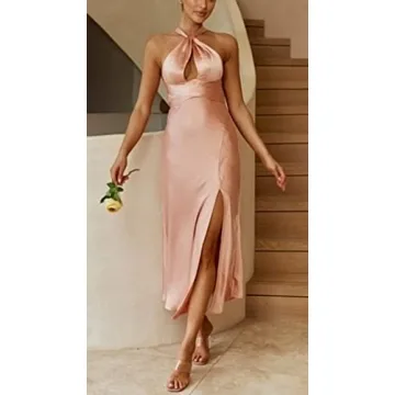 Cantonwalker Elegant Satin Midi Dress for Events